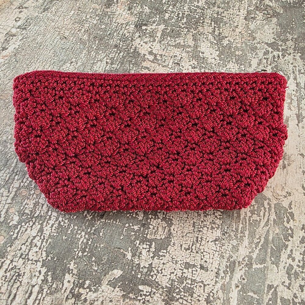 The Sak Original Garnet Red Crocheted Zip Pouch Mini Bag